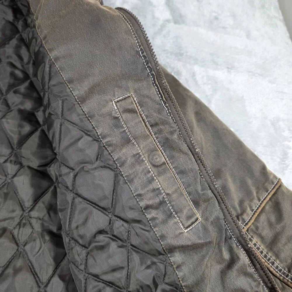 Buckle BKE Jacket Mens Small Brown Antique Washed Bomber Quilt Lined Coat